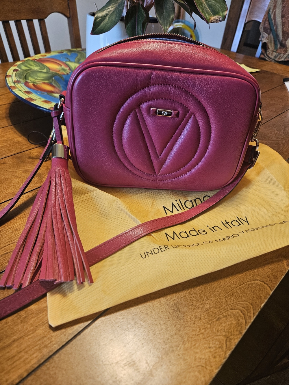 Mario Valentino Mia Camera Bag Crossbody with Tassel Red